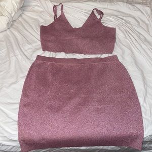 Plus 2 Piece Pink Skirt Crop Top Set